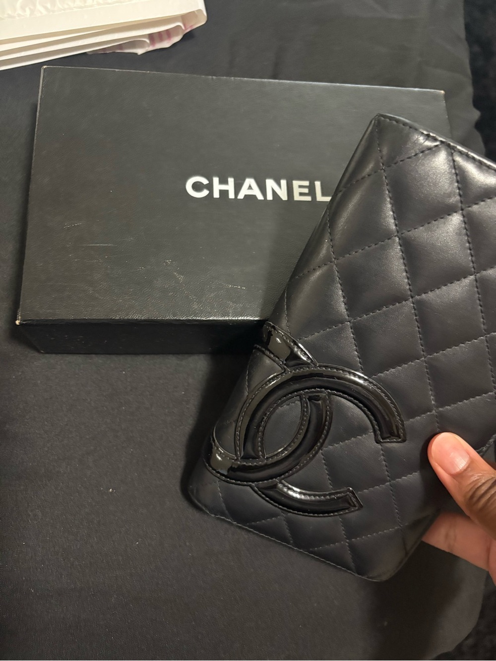 Authentic CHANEL Black Quilted Lambskin CC Wallet with Glossy Logo